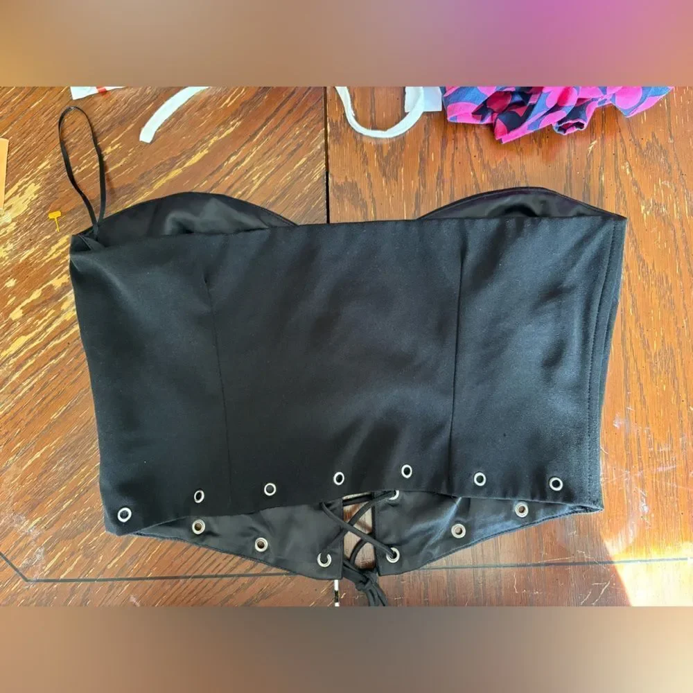 Princess Polly Lace Up Corset Crop Top Size 6 Black Grommet